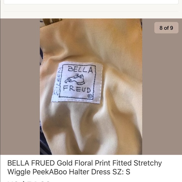 Bella Freud Gold Floral Body Con Halter Dress S - Picture 7 of 8